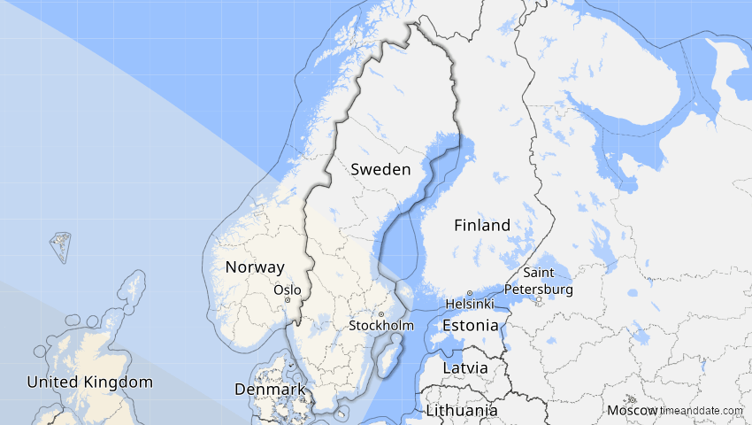 A map of Schweden, showing the path of the 11. Mai 2078 Totale Sonnenfinsternis