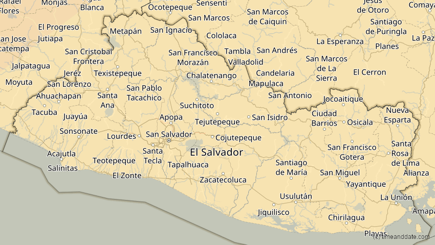A map of El Salvador, showing the path of the 11. Mai 2078 Totale Sonnenfinsternis