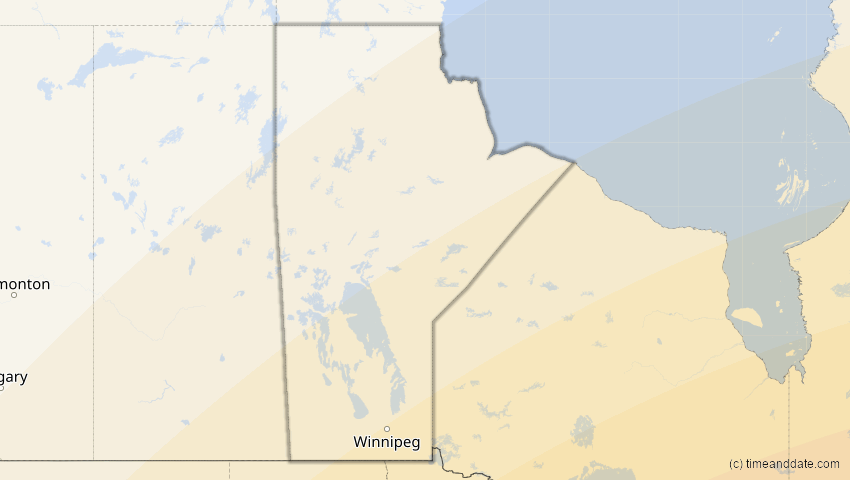 A map of Manitoba, Kanada, showing the path of the 11. Mai 2078 Totale Sonnenfinsternis