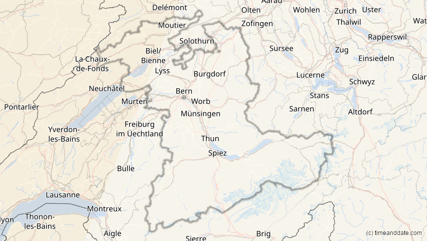A map of Bern, Schweiz, showing the path of the 11. Mai 2078 Totale Sonnenfinsternis