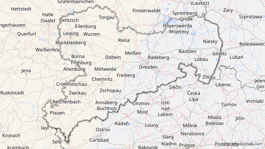 A map of Sachsen, Deutschland, showing the path of the 11. Mai 2078 Totale Sonnenfinsternis