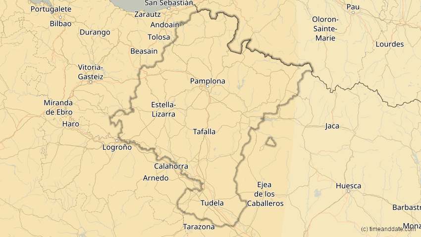 A map of Navarra, Spanien, showing the path of the 11. Mai 2078 Totale Sonnenfinsternis