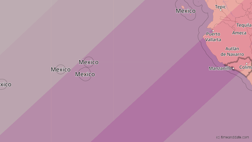 A map of Colima, Mexiko, showing the path of the 11. Mai 2078 Totale Sonnenfinsternis