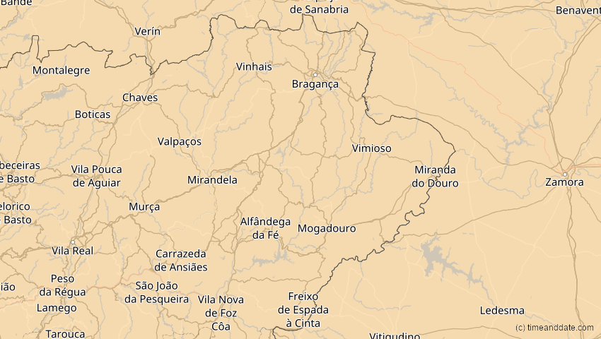 A map of Bragança, Portugal, showing the path of the 11. Mai 2078 Totale Sonnenfinsternis