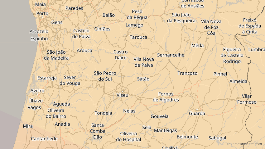 A map of Viseu, Portugal, showing the path of the 11. Mai 2078 Totale Sonnenfinsternis