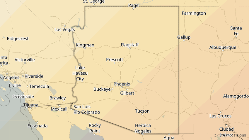 A map of Arizona, USA, showing the path of the 11. Mai 2078 Totale Sonnenfinsternis