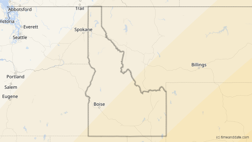 A map of Idaho, USA, showing the path of the 11. Mai 2078 Totale Sonnenfinsternis