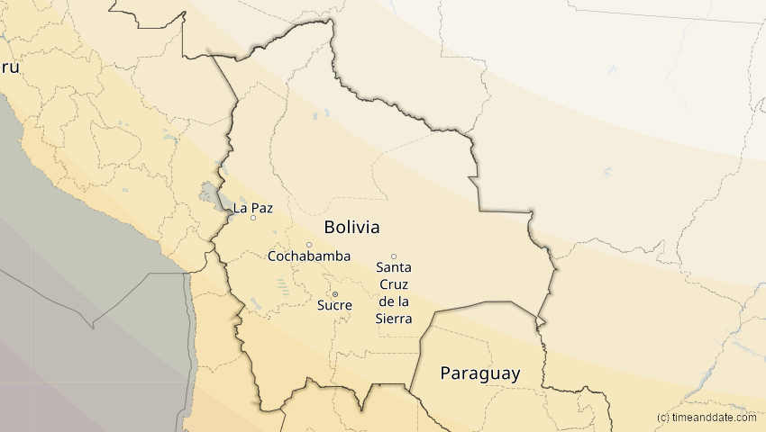 A map of Bolivien, showing the path of the 4. Nov 2078 Ringförmige Sonnenfinsternis