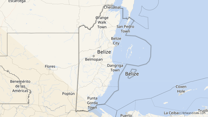 A map of Belize, showing the path of the 4. Nov 2078 Ringförmige Sonnenfinsternis