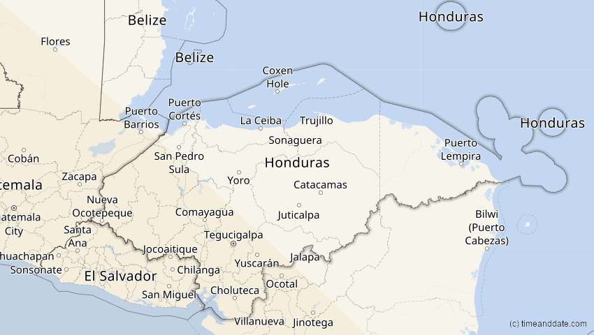 A map of Honduras, showing the path of the 4. Nov 2078 Ringförmige Sonnenfinsternis