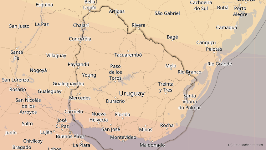 A map of Uruguay, showing the path of the 4. Nov 2078 Ringförmige Sonnenfinsternis