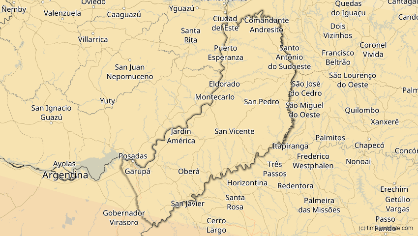 A map of Misiones, Argentinien, showing the path of the 4. Nov 2078 Ringförmige Sonnenfinsternis