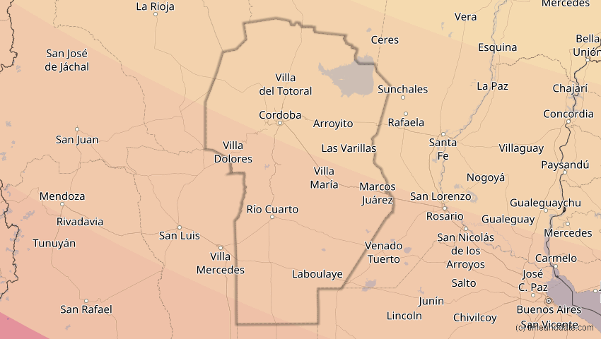 A map of Córdoba, Argentinien, showing the path of the 4. Nov 2078 Ringförmige Sonnenfinsternis