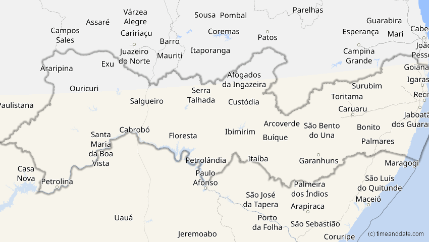 A map of Pernambuco, Brasilien, showing the path of the 4. Nov 2078 Ringförmige Sonnenfinsternis