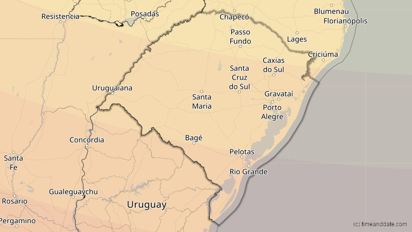 A map of Rio Grande do Sul, Brasilien, showing the path of the 4. Nov 2078 Ringförmige Sonnenfinsternis