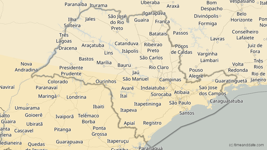 A map of São Paulo, Brasilien, showing the path of the 4. Nov 2078 Ringförmige Sonnenfinsternis