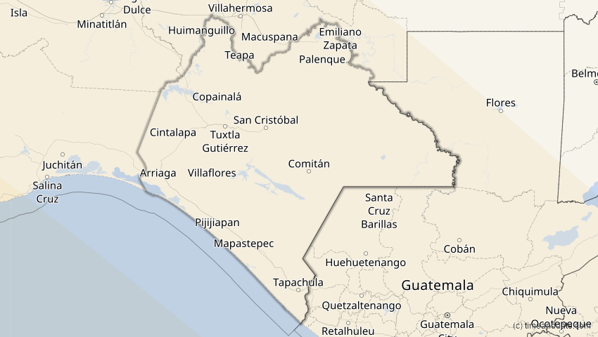 A map of Chiapas, Mexiko, showing the path of the 4. Nov 2078 Ringförmige Sonnenfinsternis