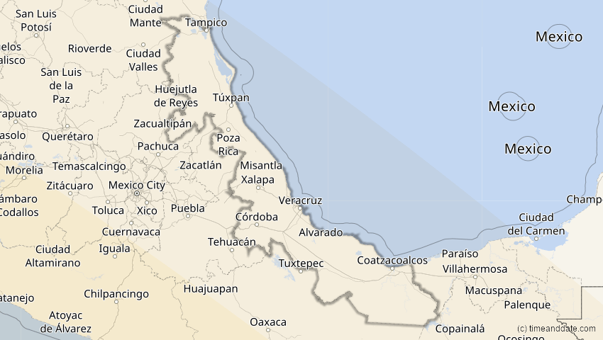 A map of Veracruz, Mexiko, showing the path of the 4. Nov 2078 Ringförmige Sonnenfinsternis