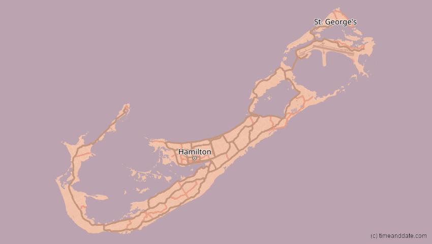 A map of Bermuda, showing the path of the 1. Mai 2079 Totale Sonnenfinsternis