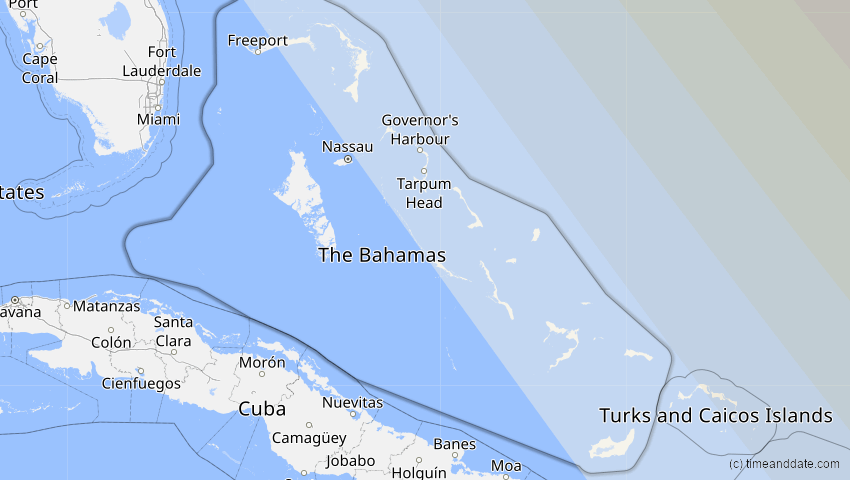 A map of Bahamas, showing the path of the 1. Mai 2079 Totale Sonnenfinsternis