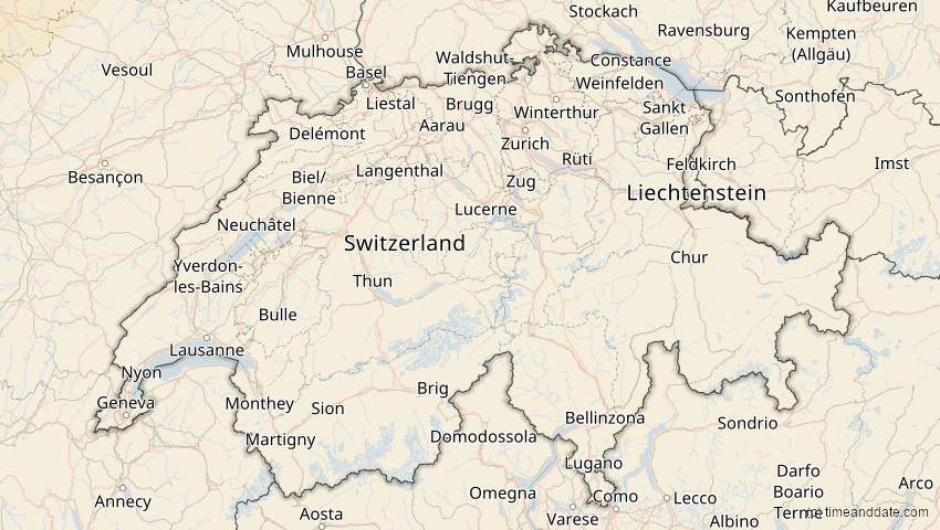 A map of Schweiz, showing the path of the 1. Mai 2079 Totale Sonnenfinsternis