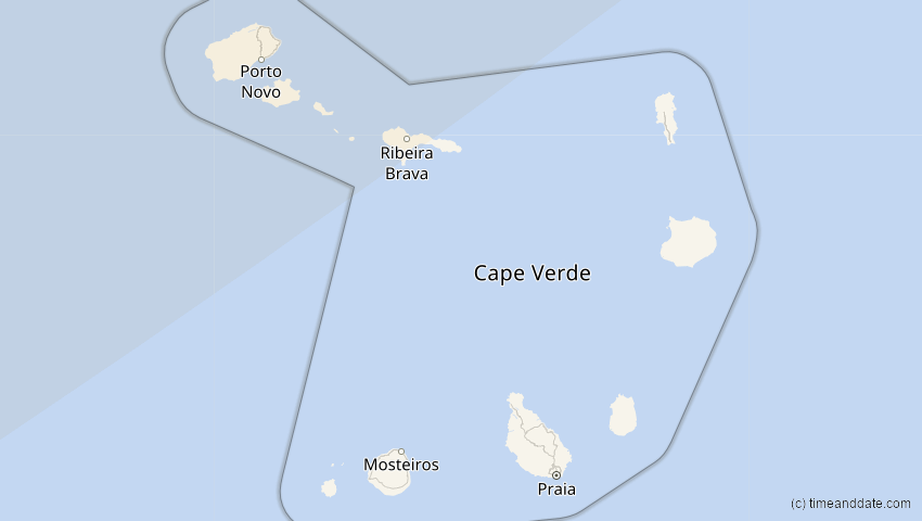 A map of Cabo Verde, showing the path of the 1. Mai 2079 Totale Sonnenfinsternis