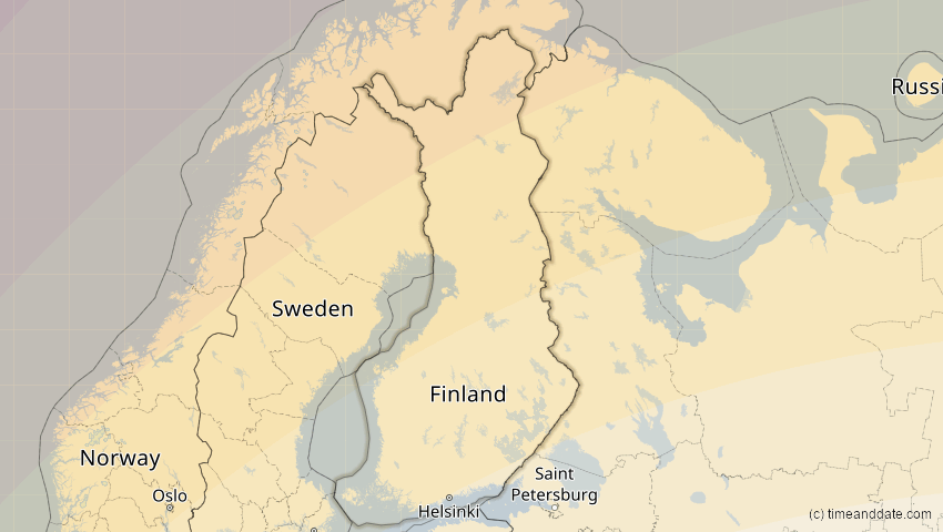 A map of Finnland, showing the path of the 1. Mai 2079 Totale Sonnenfinsternis