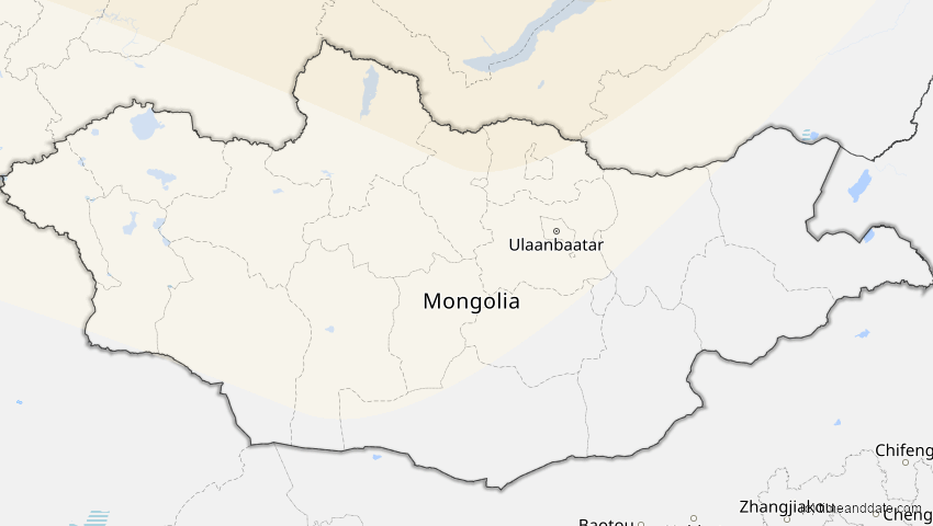 A map of Mongolei, showing the path of the 1. Mai 2079 Totale Sonnenfinsternis