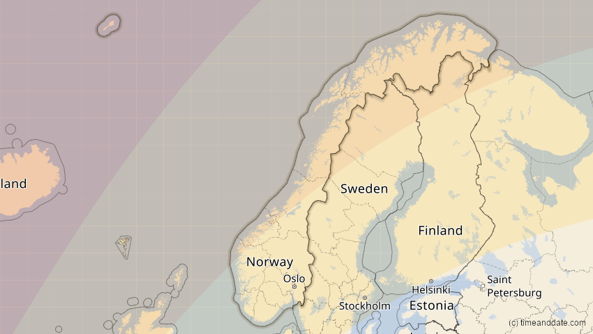 A map of Norwegen, showing the path of the 1. Mai 2079 Totale Sonnenfinsternis