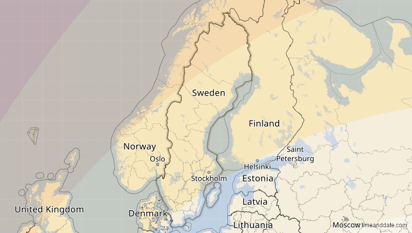 A map of Schweden, showing the path of the 1. Mai 2079 Totale Sonnenfinsternis