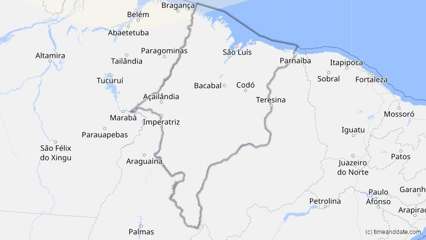 A map of Maranhão, Brasilien, showing the path of the 1. Mai 2079 Totale Sonnenfinsternis