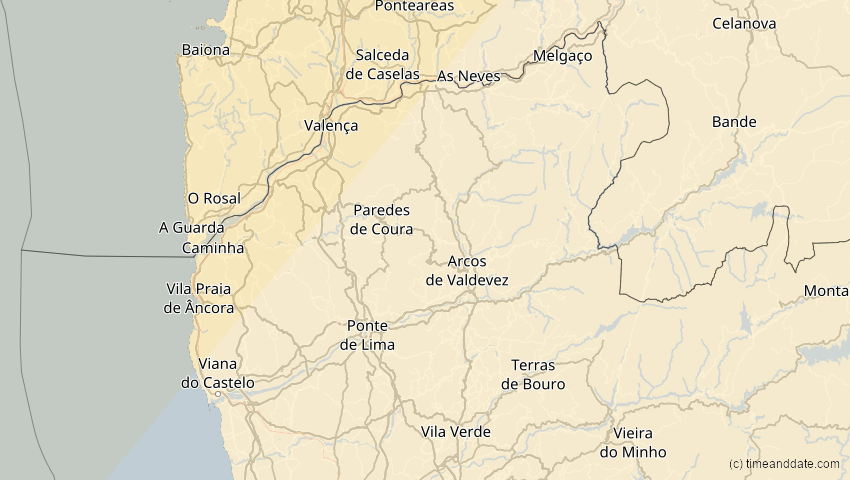 A map of Viana do Castelo, Portugal, showing the path of the 1. Mai 2079 Totale Sonnenfinsternis