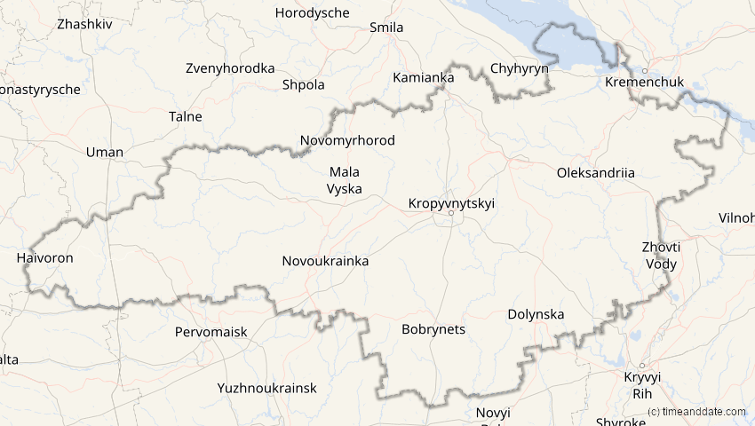 A map of Kirowohrad, Ukraine, showing the path of the 1. Mai 2079 Totale Sonnenfinsternis