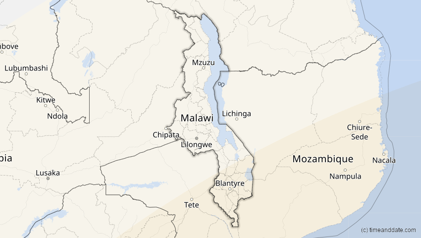 A map of Malawi, showing the path of the 21. Mär 2080 Partielle Sonnenfinsternis