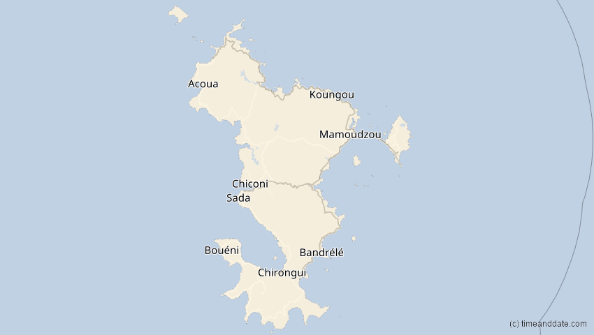 A map of Mayotte, showing the path of the 21. Mär 2080 Partielle Sonnenfinsternis