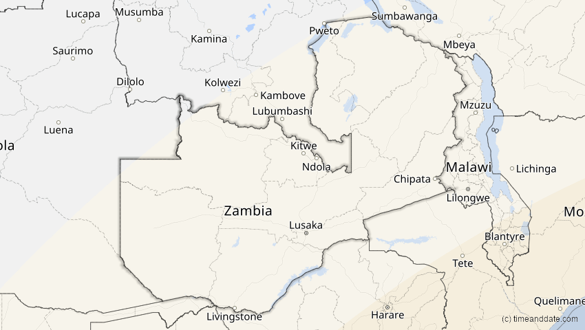 A map of Sambia, showing the path of the 21. Mär 2080 Partielle Sonnenfinsternis