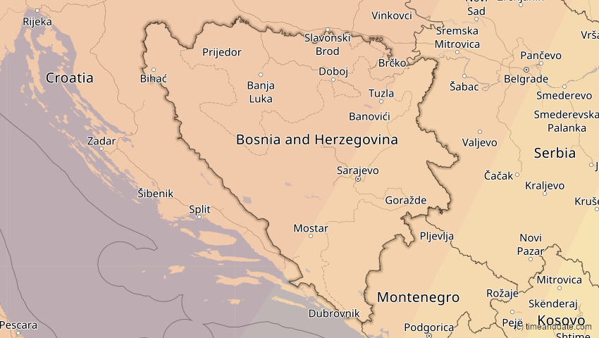 A map of Bosnien und Herzegowina, showing the path of the 13. Sep 2080 Partielle Sonnenfinsternis