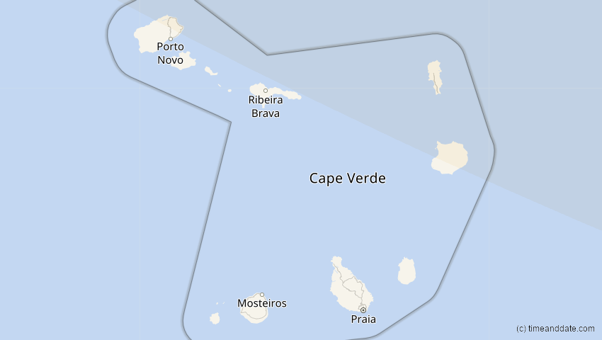 A map of Cabo Verde, showing the path of the 13. Sep 2080 Partielle Sonnenfinsternis