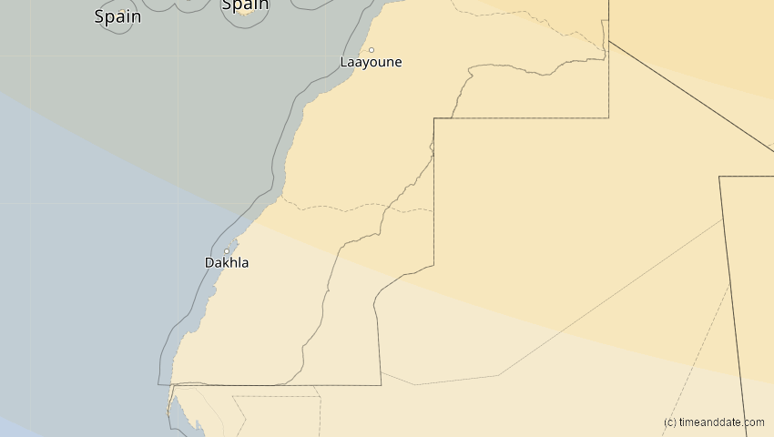 A map of Westsahara, showing the path of the 13. Sep 2080 Partielle Sonnenfinsternis