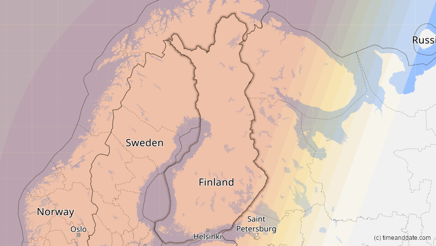 A map of Finnland, showing the path of the 13. Sep 2080 Partielle Sonnenfinsternis