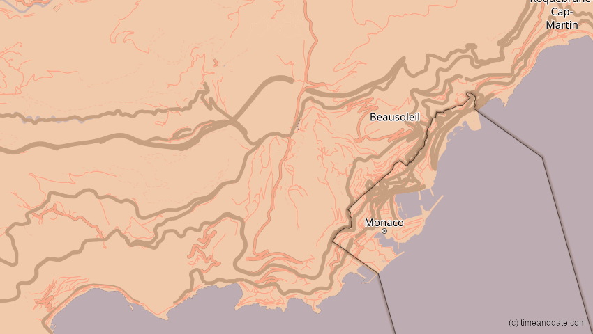 A map of Monaco, showing the path of the 13. Sep 2080 Partielle Sonnenfinsternis