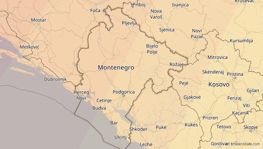 A map of Montenegro, showing the path of the 13. Sep 2080 Partielle Sonnenfinsternis