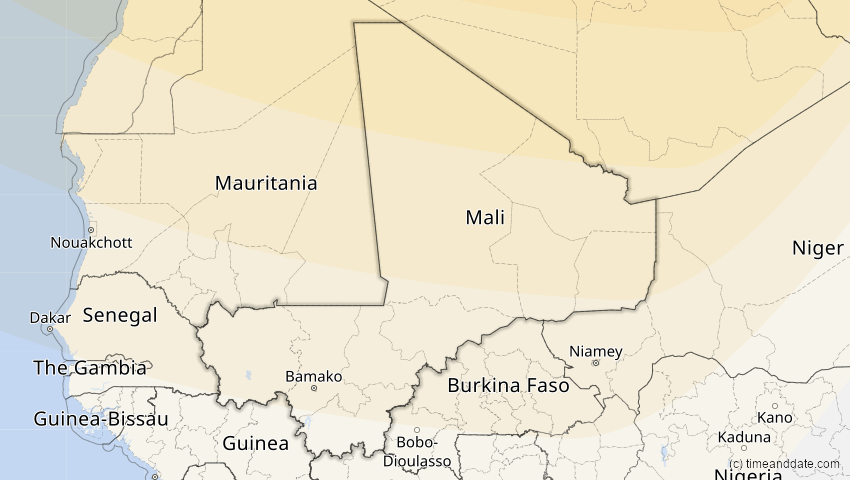 A map of Mali, showing the path of the 13. Sep 2080 Partielle Sonnenfinsternis