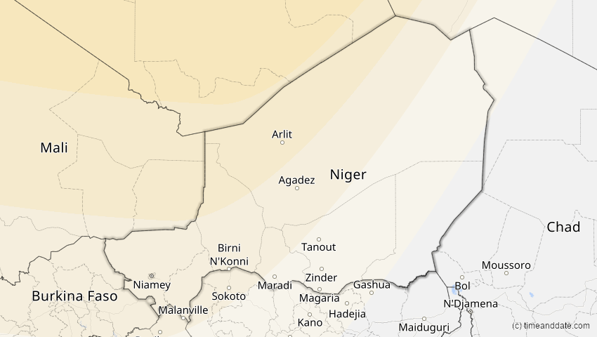 A map of Niger, showing the path of the 13. Sep 2080 Partielle Sonnenfinsternis