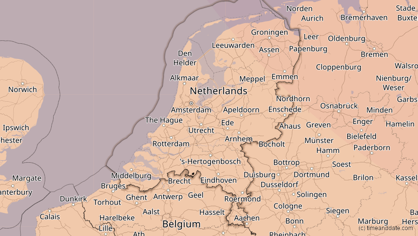 A map of Niederlande, showing the path of the 13. Sep 2080 Partielle Sonnenfinsternis