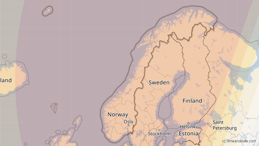 A map of Norwegen, showing the path of the 13. Sep 2080 Partielle Sonnenfinsternis