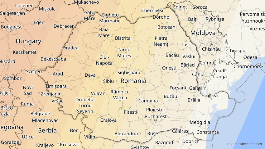 A map of Rumänien, showing the path of the 13. Sep 2080 Partielle Sonnenfinsternis