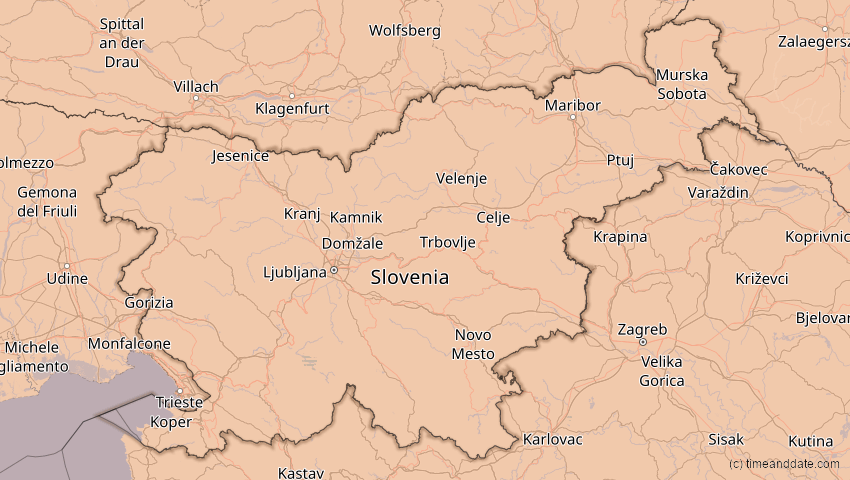 A map of Slowenien, showing the path of the 13. Sep 2080 Partielle Sonnenfinsternis