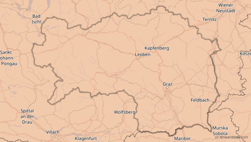 A map of Steiermark, Österreich, showing the path of the 13. Sep 2080 Partielle Sonnenfinsternis