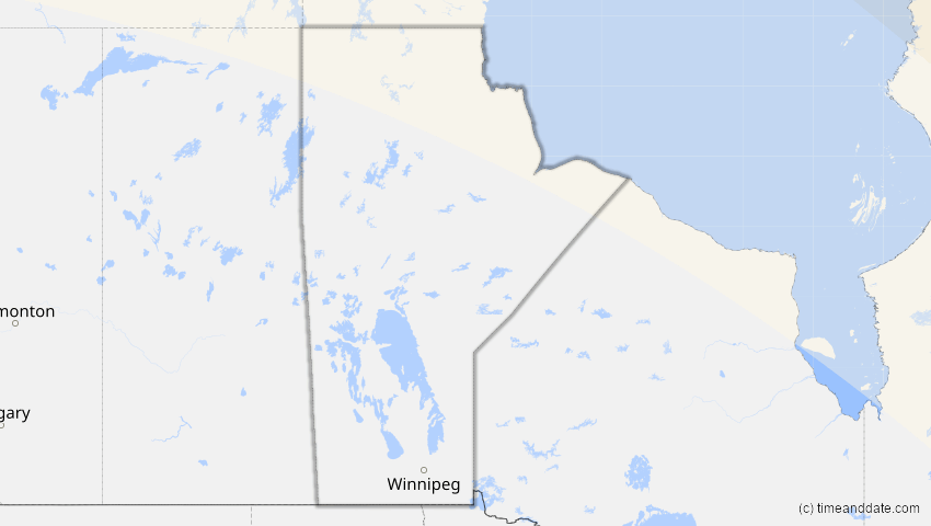 A map of Manitoba, Kanada, showing the path of the 13. Sep 2080 Partielle Sonnenfinsternis